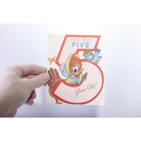 Number 5 with Birds, Look Who's Five, Used Greeting Card - Picture 1 of 2